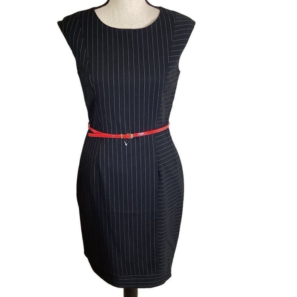 Calvin Klein Dress Gray Pinstripe Sheath Dark Academia, Normcore, Career Size 4